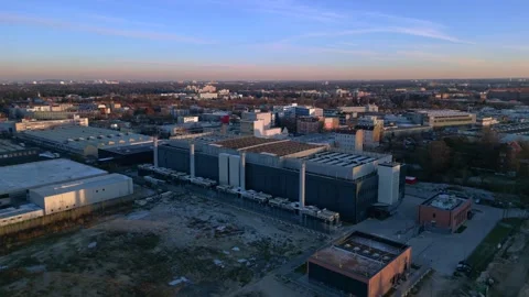 Data center facility, Bitcoin global Digital Currency. Smooth aerial view drone Stock Footage 322930133