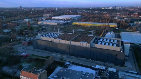 Data center facility, Bitcoin global Digital Currency. Great aerial view drone Stock Footage 322930183
