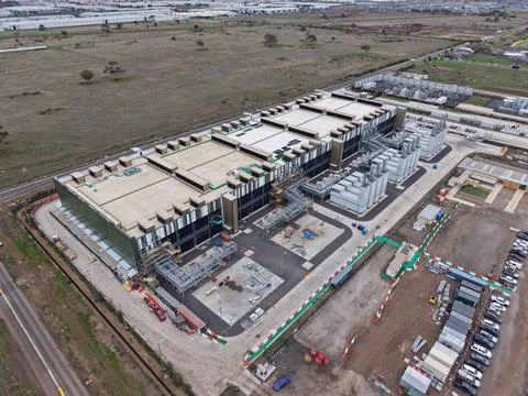 Data center facility construction aerial view in melbourne Stock Photos