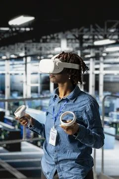 Data center female programmer using virtual reality technology Stock Photos