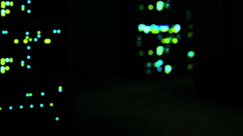 Data center filled with servers and blinking lights during the night Stock Footage 345006067