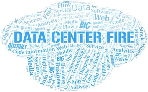 Data Center Fire vector word cloud, made with text only. Stock Illustration