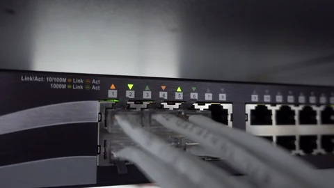 Data center flashing lights. back side of working data servers. Video stock 105226635