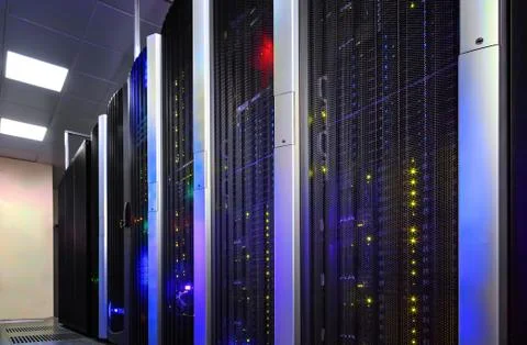 Data center full of server cabinets and racks Stock Photos