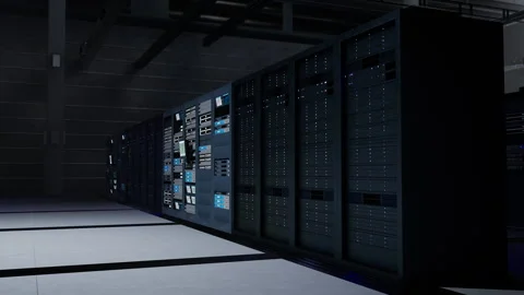 Data center gear delivering high tech computing resources for artificial Video stock 308376050