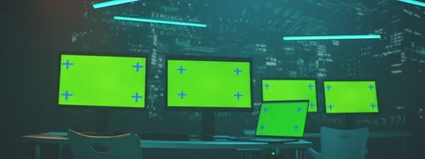 Data center with greenscreen displays Video stock 149243030
