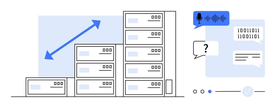 Data Center Growth with Server Racks and Digital Communication Components Illustrazione stock