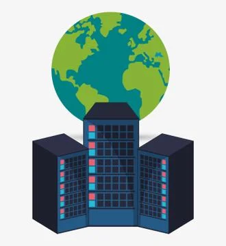 Data center hardware process globe Stock Illustration