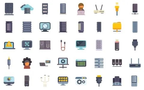 Data center hosting server network connection concept icons set Illustrazione stock