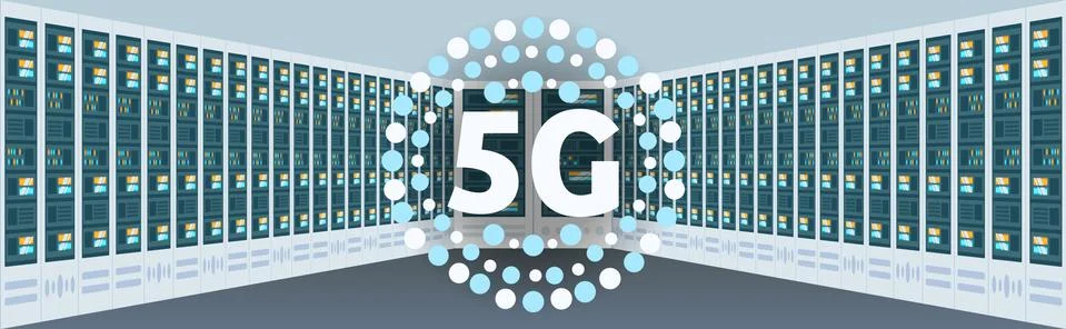 Data center hosting server protection 5G online network wireless database tec Stock Illustration