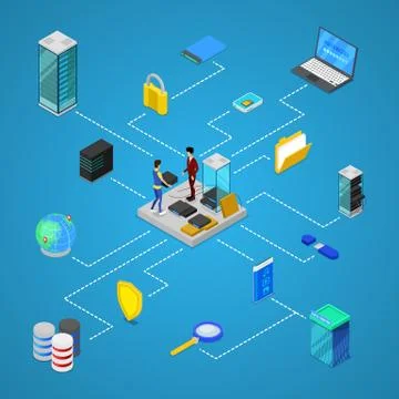 Data center with hosting servers equipment Stock Illustration