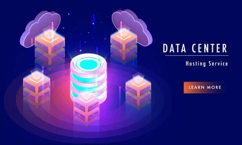 Data center hosting service concept based landing page design with isometri.. Stock Illustration