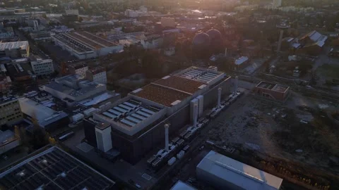Data center, hyperscaler computer cloud services. Majestic aerial view drone Stock Footage 321820003