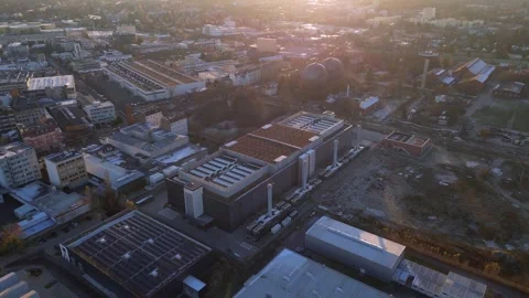Data center, hyperscaler computer cloud services Unique aerial view flight drone Stock Footage 321820720