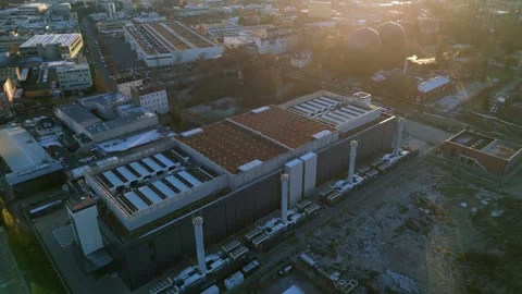 Data center, hyperscaler computer cloud services. Fantastic aerial view flight Stock Footage 322154743