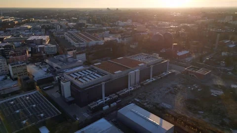 Data center, hyperscaler computer cloud services. Beautiful aerial view flight Stock Footage 322154756