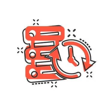 Data center icon in comic style. Clock vector cartoon illustration on white i Stockillustratie