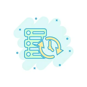 Data center icon in comic style. Clock vector cartoon illustration on white i Illustrazione stock