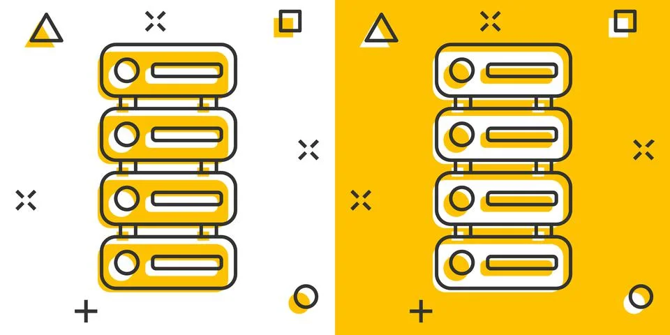 Data center icon in comic style. Server vector cartoon illustration on white  Stock Illustration