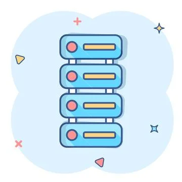 Data center icon in comic style. Server vector cartoon illustration on white  Stock Illustration