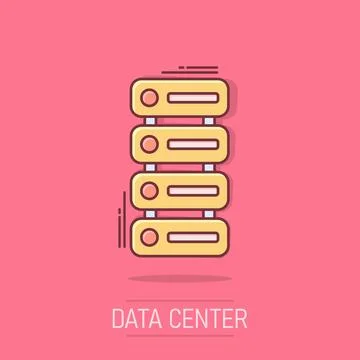 Data center icon in comic style. Server vector cartoon illustration on whit.. Stock Illustration