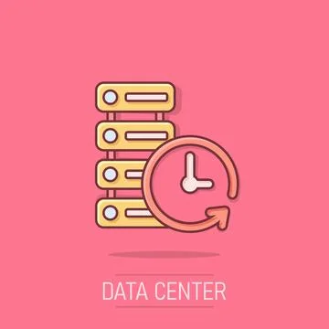 Data center icon in comic style. Clock vector cartoon illustration on white.. 스톡 일러스트