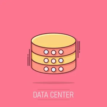 Data center icon in comic style. Server vector cartoon illustration on whit.. Stock Illustration
