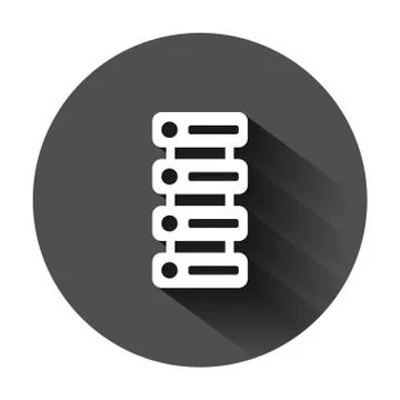 Data center icon in flat style. Server vector illustration on black round bac Stock Illustration