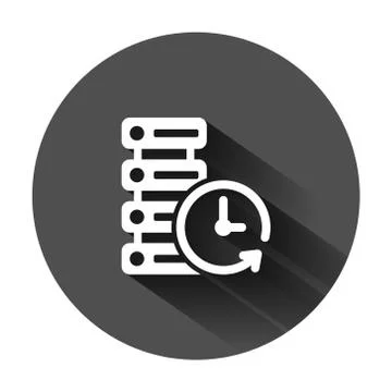 Data center icon in flat style. Clock vector illustration on black round back 스톡 일러스트