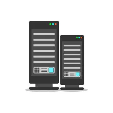 Data center icon in flat style. Computer datacenter vector illustration on is Illustrazione stock