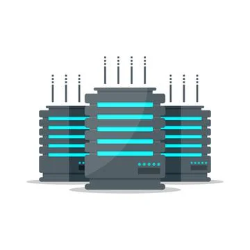Data center icon in flat style. Computer datacenter vector illustration on is Stock Illustration