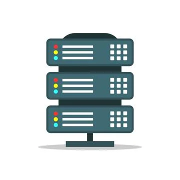 Data center icon in flat style. Computer datacenter vector illustration on is Stock Illustration