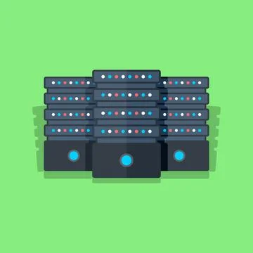 Data center icon in flat style. Computer datacenter vector illustration on is Stock Illustration