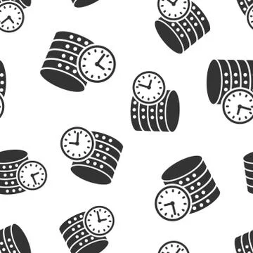Data center icon seamless pattern background. Clock vector illustration on wh イラスト素材