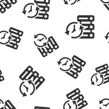 Data center icon seamless pattern background. Clock vector illustration on wh Stock Illustration