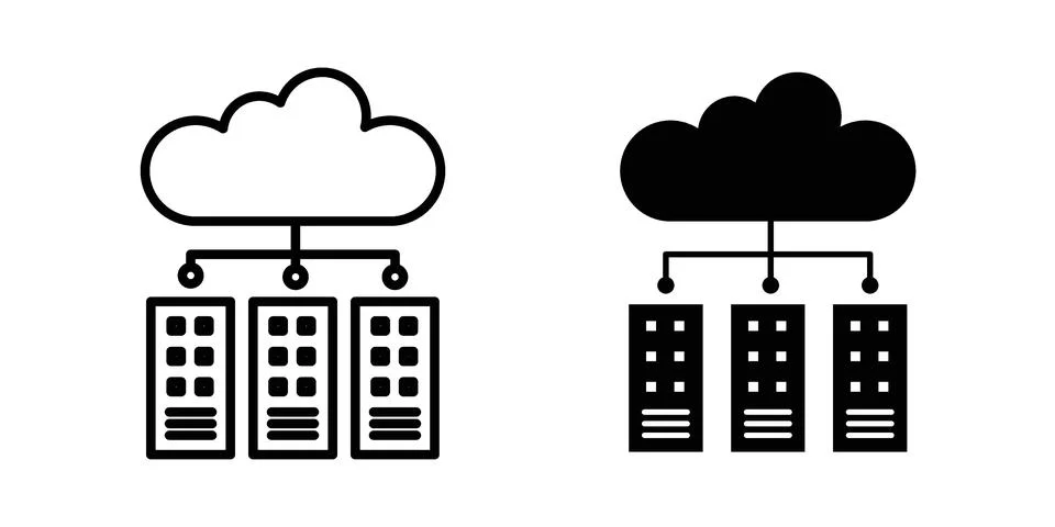 Data center icon set modern line and solid style collection. Stock Illustration