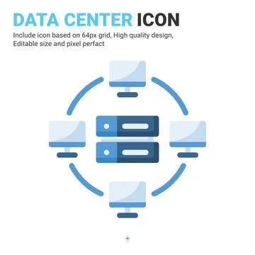 Data center icon vector with flat color style isolated on white background Illustrazione stock
