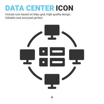 Data center icon vector with glyph style isolated on white background Illustrazione stock