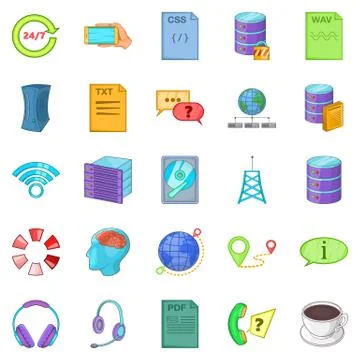 Data center icons set, cartoon style Stock Illustration