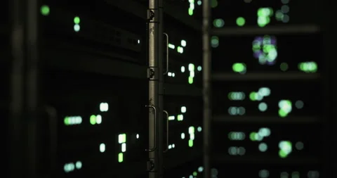 Data center with illuminated servers showcasing technology and connections Vídeos de archivo 307133469