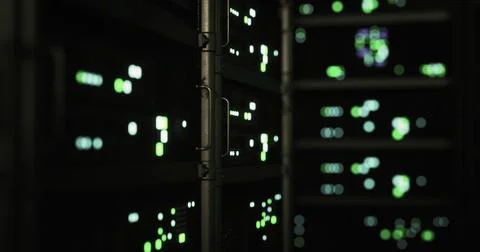 Data center with illuminated servers showcasing technology and connections Stock Illustration