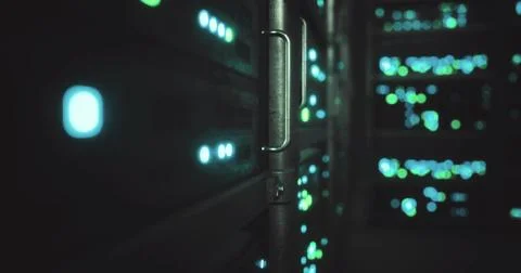 Data center with illuminated servers showcasing modern technology in action Stock Illustration