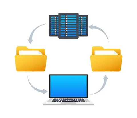Data center information in cartoon style. Isometric vector. Database system Stock Illustration