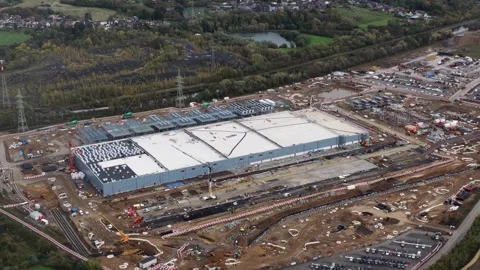 Data center, infrastructure for AI, under construction, Aerial drone video. Stock Footage 320613460