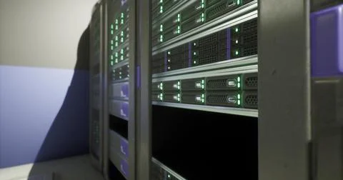 Data center infrastructure with illuminated server racks and cables Stock Illustration