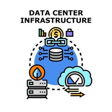 Data center infrastructure managing cloud network and digital information イラスト素材