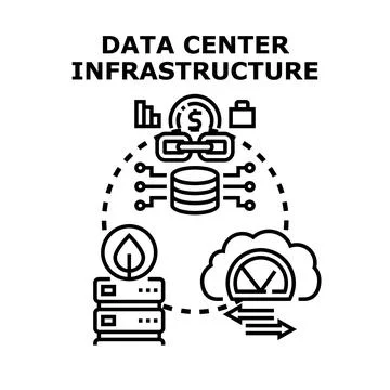Data center infrastructure managing cloud network and digital information Stock Illustration