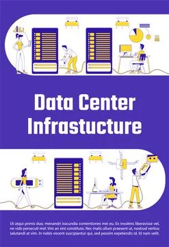 Data center infrastructure poster flat silhouette vector template Stock Illustration