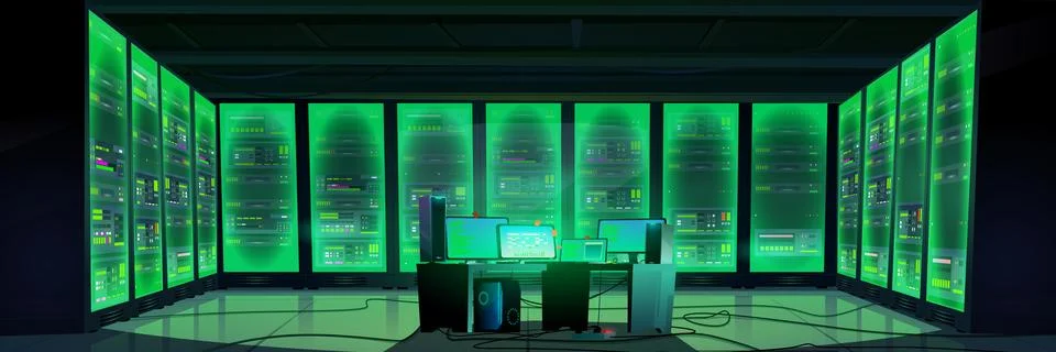 Data center interior with storage, control panel Stock Illustration