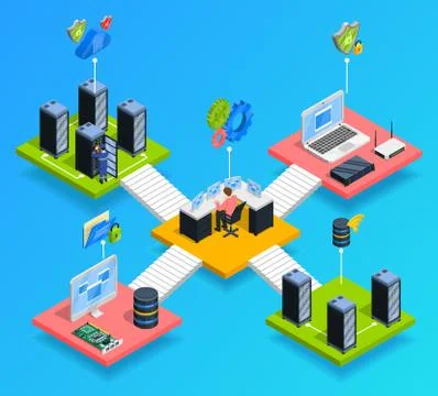 Data Center Isometric Composition 스톡 일러스트